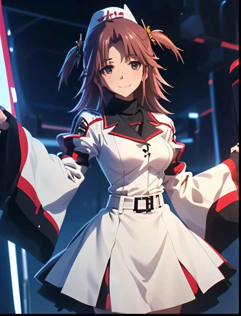 (((SFW、Highest quality、 first class masterpiece 、 Normal Body 、8k、 detailed face 、 super precise、 real color 、5refer to、Highest)))、Honne Nohotoke、"nohotoke honne"、/ Infinite Stratos、Beautiful Girl、 Hair、slender、 slim、Big Breasts、 can be used、 school uniform、oversized school uniform with dowel sleeves、miniskirt、 Smile