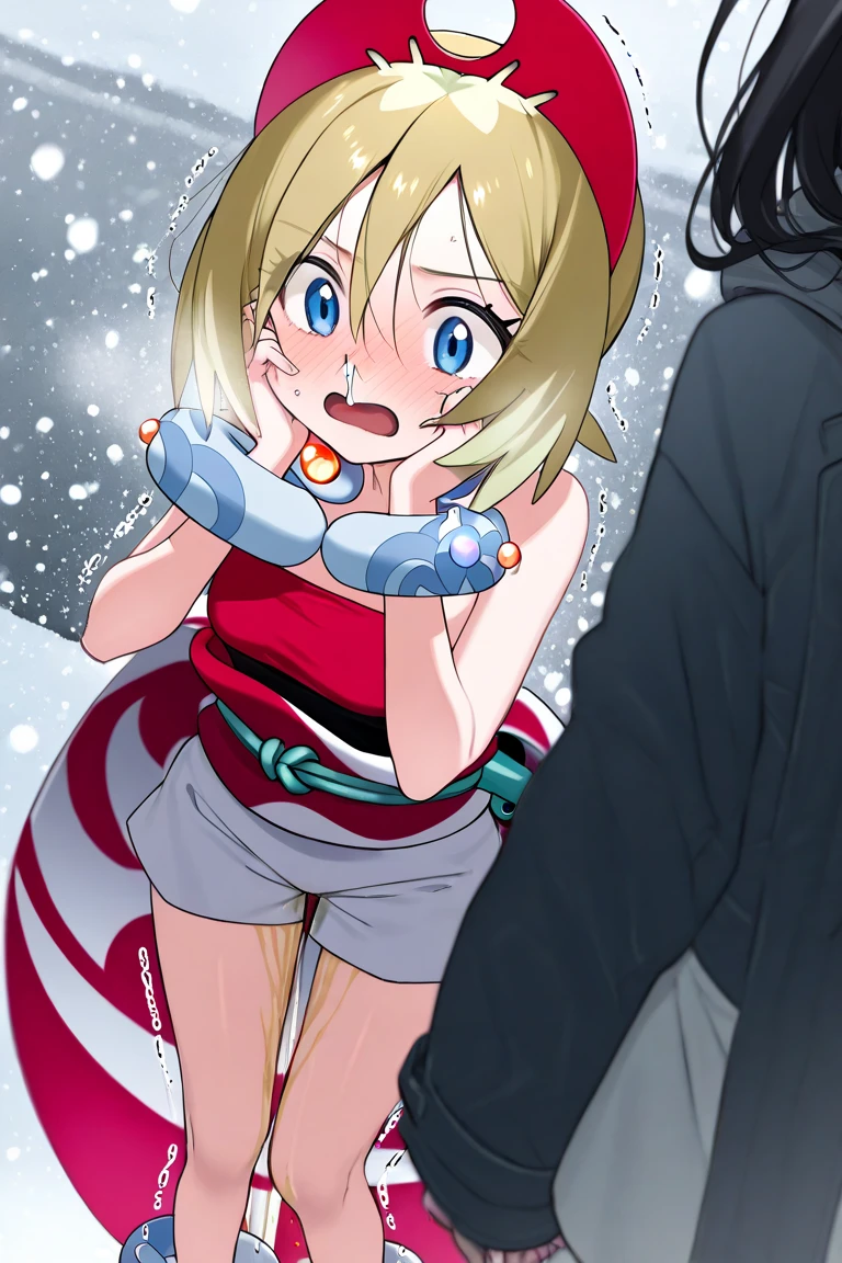 1girl, sexy, horny, 8yearold, blonde, slut, crop_top, lewd miniskirt, sitting on Santa_Claus lap, sitting on Santa_Claus dick. mall, christmas photo. 1 fat ugly man dressed as Santa Claus. Santa's penis. sex. porn. full_body view