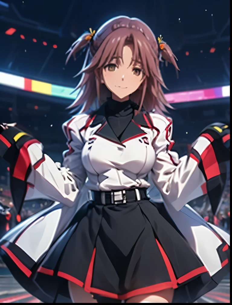 (((SFW、Highest quality、 first class masterpiece 、 Normal Body 、8k、 detailed face 、 super precise、 real color 、5refer to、Highest)))、Honne Nohotoke、"nohotoke honne"、/ Infinite Stratos、Beautiful Girl、 Hair、slender、 slim、Big Breasts、 can be used、 school uniform、oversized school uniform with dowel sleeves、miniskirt、 Smile、Carefree