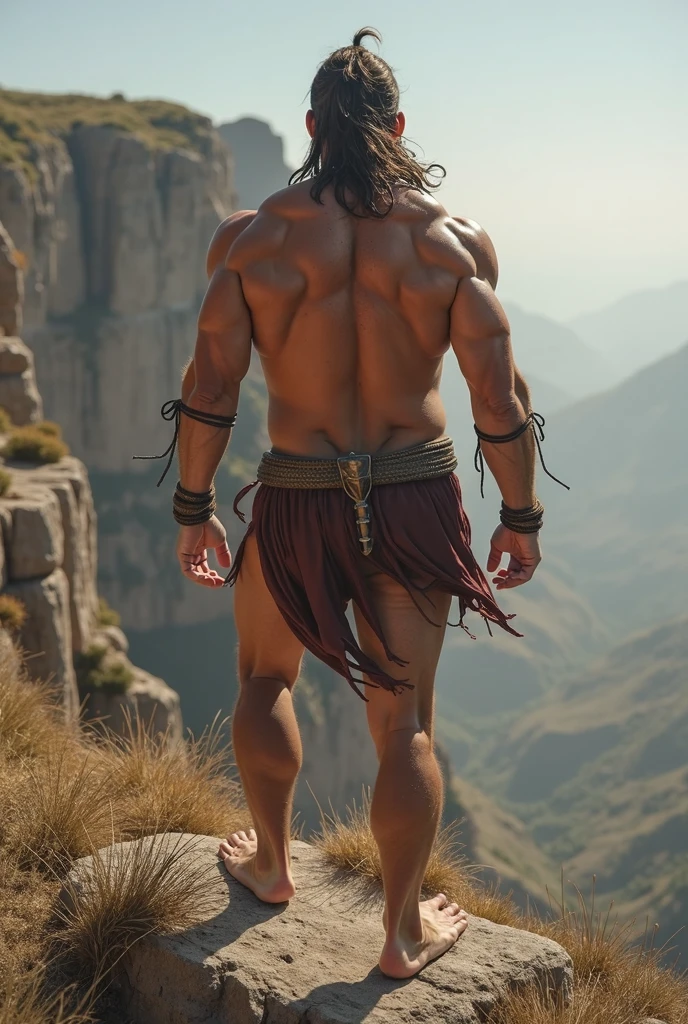 Caveman running away from dinosaurs
