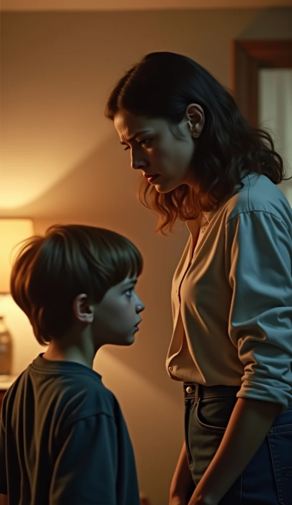 10 year boy pressing chest of woman
