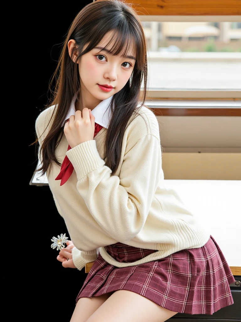 (Masterpiece, BestQuality:1.2), (hyperrealistic:1.1), (8k,Photorealistic), (superrealistic:1.2),girl taking a selfie,japanese,19yo,ponytail hair,school-uniform,((skirt-lift and shows her panties)),(panties visible:1.5),(she takes pleasure in showing her panties),She is smiling brightly and posing happily,The background is the girl's room.BREAK (eyes with large brown irises, blunt bangs,small mouth, fresh lips,nose blush),shiny skin,