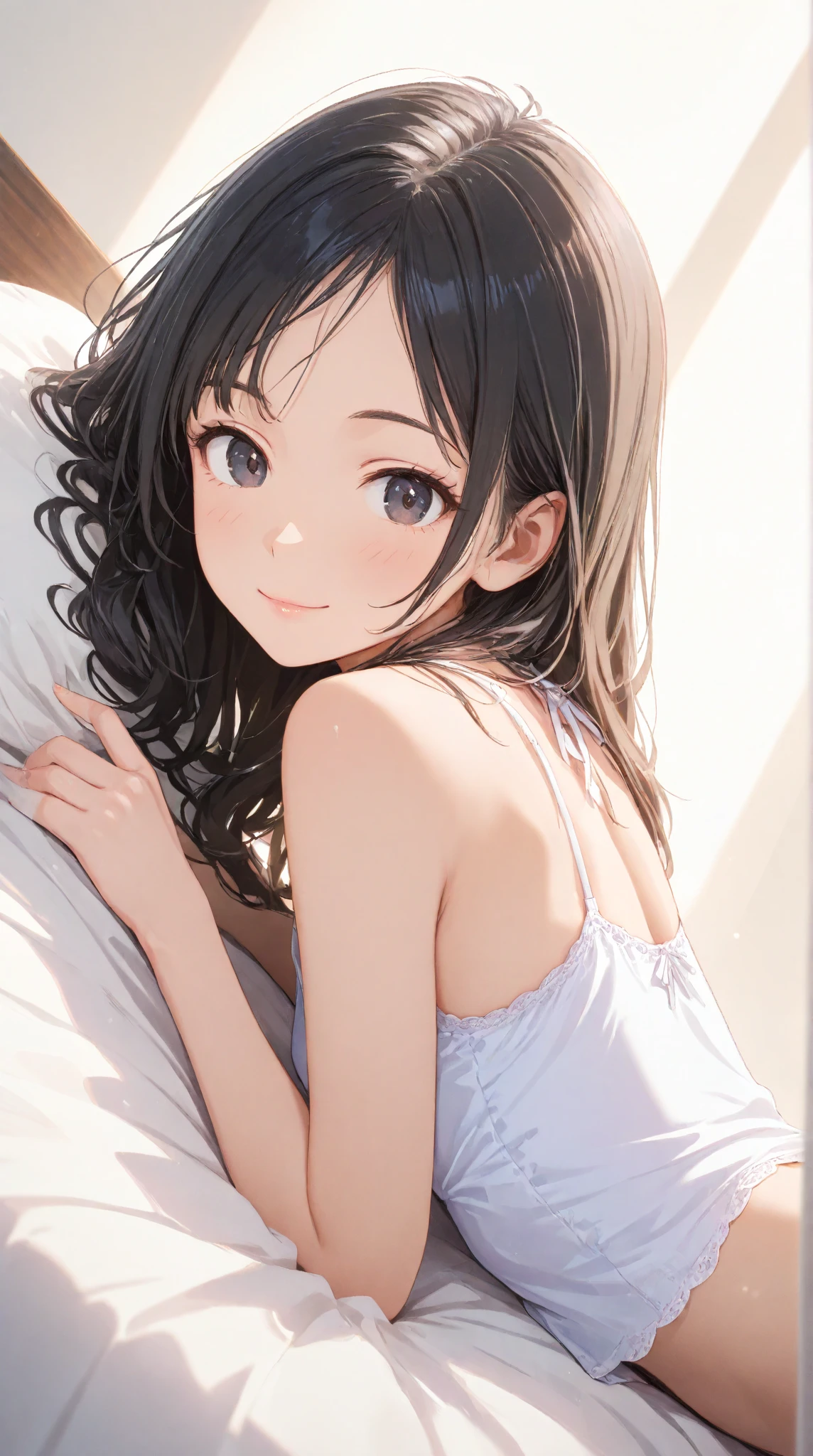 masterpiece, highest quality, One Girl, Thighs, beautiful girl, Flowers, Lots of small petals, Small waist, Large Breasts、RAWphotograph,The needle is accurate、Face Light, Dynamic Lighting, Ultra-realistic, High resolution, photograph, Sharp focus, Highly detailed eyes and face,Symmetrical face、just out of the bath、Lying on your backに寝る、Lying down、Embarrassing、Happy expression、After bath、Lying on your back、