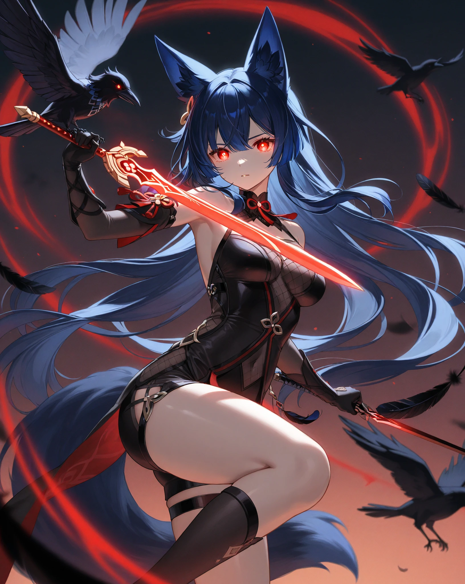 1girl, solo, siren_(AL), rigging, torn clothes, blue hair, yellow eyes, shackles, best quality, highest resolution, ultra detailed outfit