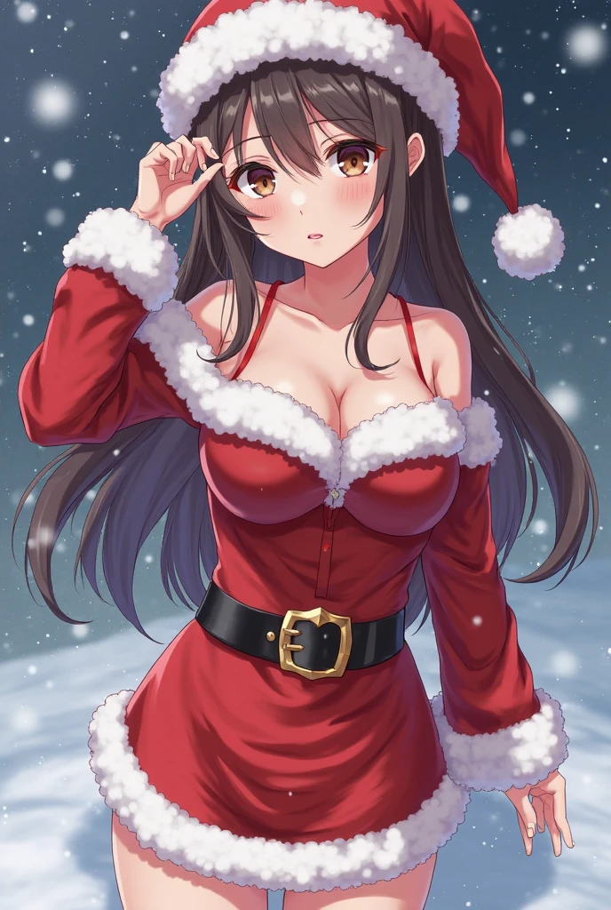 (masterpiece:1.2), (best quality:1.1), ultra-detailed illustration,(fur:1.1),(santa hat:1.2),straggling hair,(over knee BOOTS),(Santa Claus motif:1.2),(thigh socks:1.2),(turime),cowboy shot,GORGEOUS,(Big smile),(twist waist),(thick belt:1.1),black hair,brown eyes,(evil smile),(small breasts:1.2),(dutch angle),hime_cut,bangs,(Santa Claus jacket),(leotard),