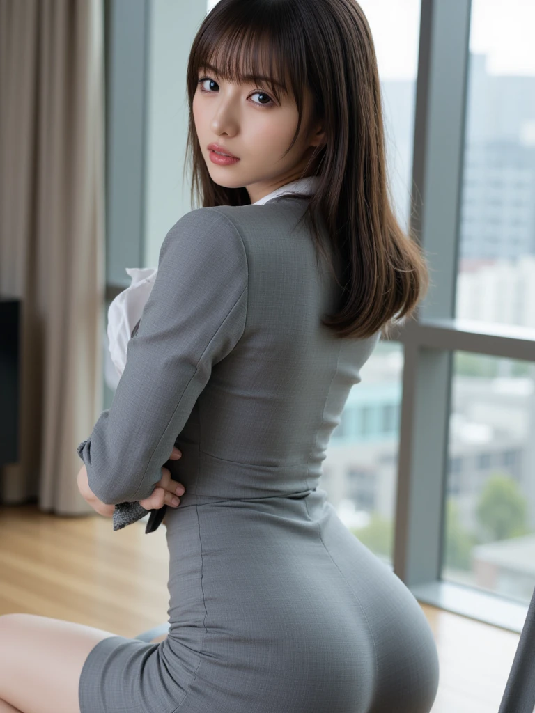 (Highest quality,4K,8K,High resolution,masterpiece:1.2), Very detailed,(Genuine,フォトGenuine,写真Genuine:1.37), Luscious aroma, luxury, Beautiful legs, Glamorous silhouette, {{Flight Attendant}}, Attractive Flight Attendant, (Black Pantyhose), Boring Tone, Camera flare effect, Beautiful light and shadow, firm hips, The entire show is shot from a low angle, Elegant Style, Vibrant colors, Sharp focus, Smooth skin texture, sexy charm, Camera zoom in effect, Smooth skirt movement, Strong and beautiful posture, Flight attendant&#39;s chic uniform, (Tight skirt)、Close-up of legs and groin、Angle from leg to crotch、{{Angle above the foot}}、{Very low camera angle looking up from the calf, Exposing the inside of the skirt}、{Panties under skirt}、Panties under skirtが見えている。