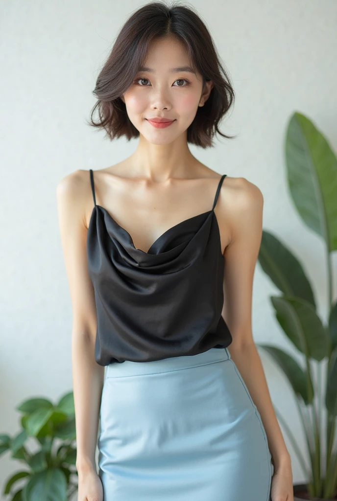 Two neat high school girls、((((Long white silk camisole、White panties))))、Outside the stadium、(slim)、Realistic、detailed, Skin Texture, 超detailed、Delicate and sexy collarbone、A sloppy smile、スーバーdetailedな顔、detailed唇、detailedな目、Small breasts、Small breasts、、Small breasts、Flat Chest、Accentuate your breasts、Bright Face、((Are standing、スカートからWhite pantiesが見えている、Lift the hem of your skirt slightly with both hands..,,)), Short hair with bangs、Straight Bob Hair、、Top view、12 years old、Closely hugging each other、Their chests pressed together
