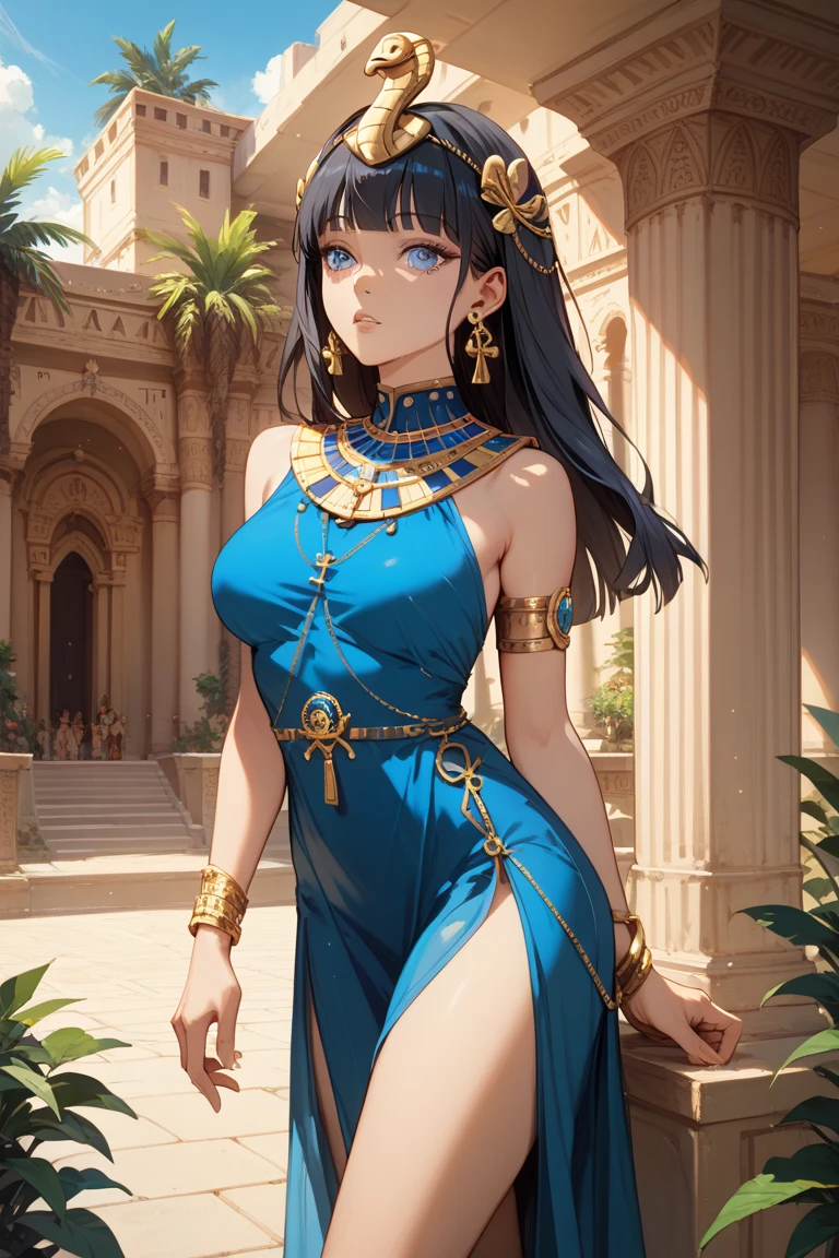 ((Highest quality)), ((masterpiece)), (detailed), One Beautiful Cleopatra, sexy,celtic costume,Big temple,desert
