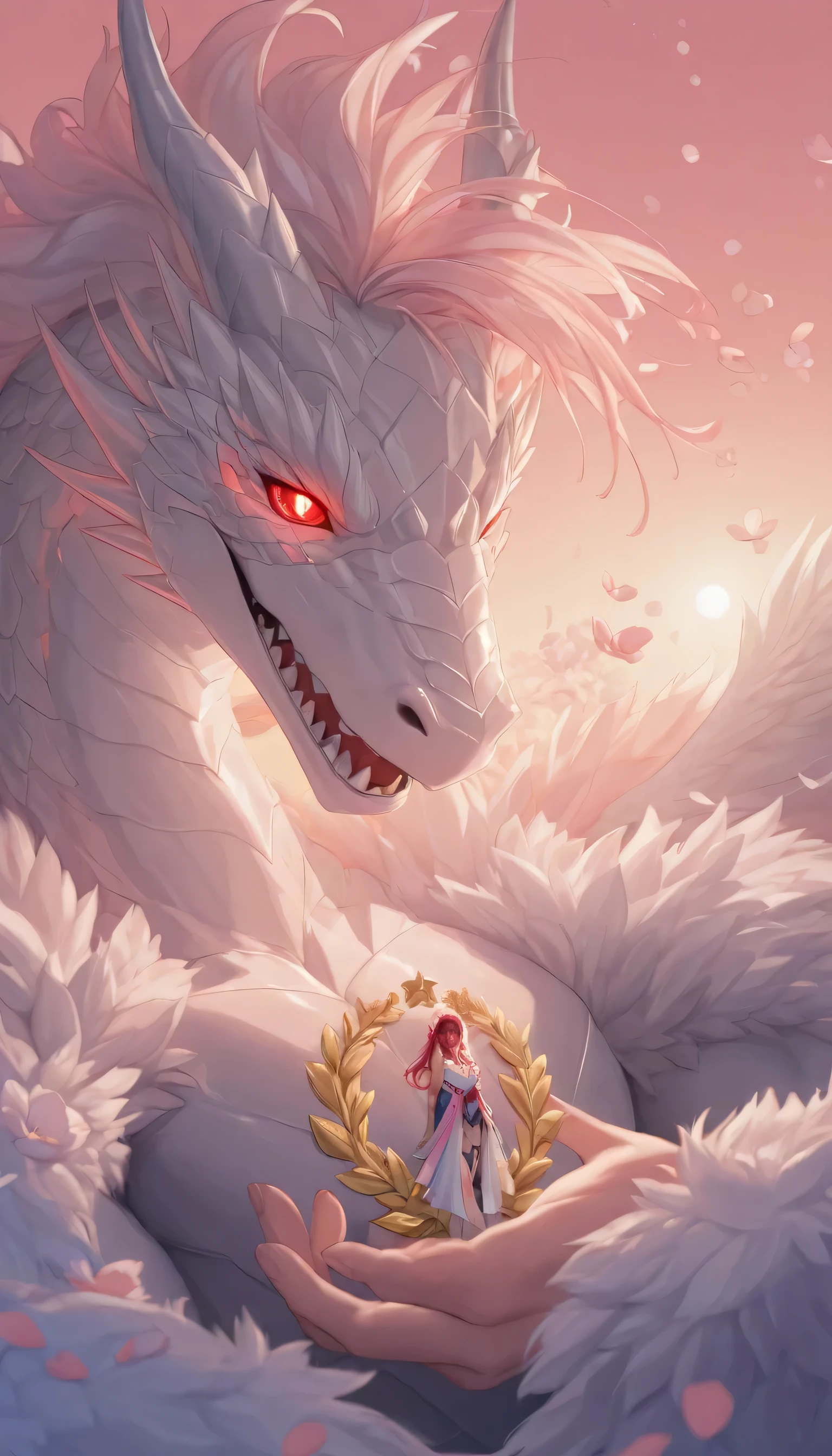 highdefinition images、Hi-Res Images、dragon with red glowing eyes、face close-up(Super Thorough CG Unified 8K Wallpaper)、 highdefinition images、Spring Flowers Bloom 、Award-Winning Photos、Eyes play the leading role、Very impressive dragon、high image quality、 majestic dragon、colorful、I'm wearing a、Snowy mountains in the background。
