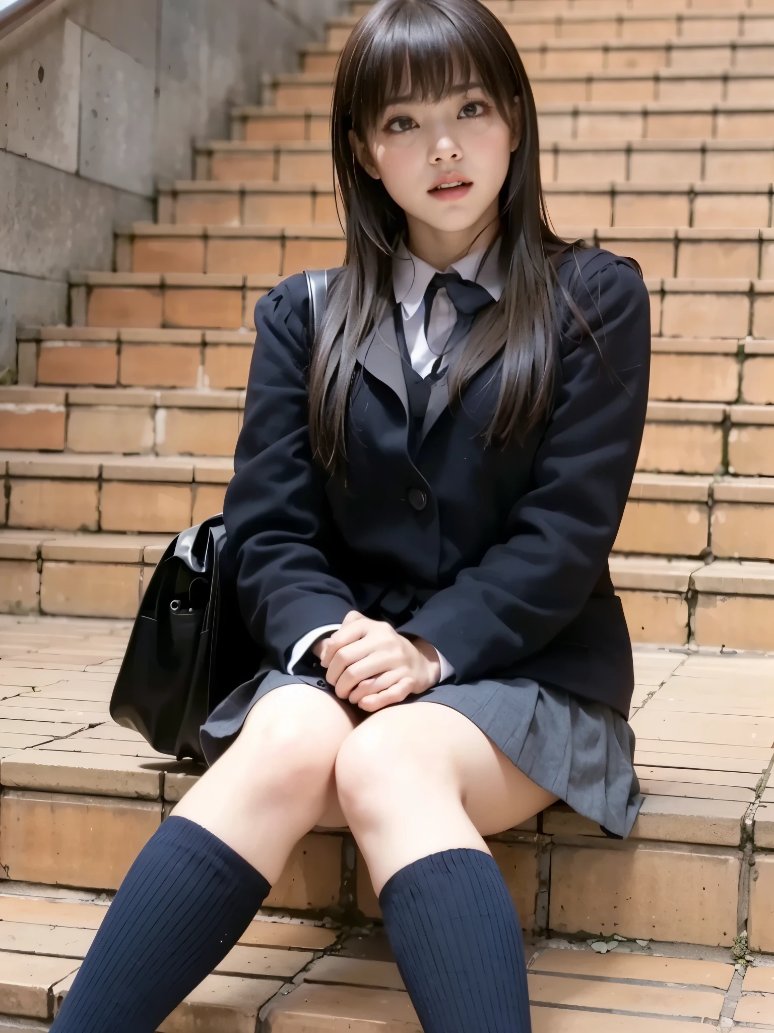 grimace、((I was scared and fluttered like、surprised and ended up crying、fear))、(8k, Top Quality , masterpiece:1.2), ( realistic, photo- realistic:1.37), very detailed, Top Quality , ultra-high accuracy, Professional rights , photon mapping , radiosity, physically-based rendering, Curled up on the couch、cinematic lighting, Midnight Road, depth of letter frame , sharp concentration sitting on a chair outside,sunshine, Great configuration ,(Bokeh:1.2) 1 girl, alone,(full body), ( She closed her mouth ),Beautiful and Cute Eyes, temporarily stop, thin waist, Japanese High School Girls , black hair, Halterbra, I was so surprised that ,grimace、What is she、