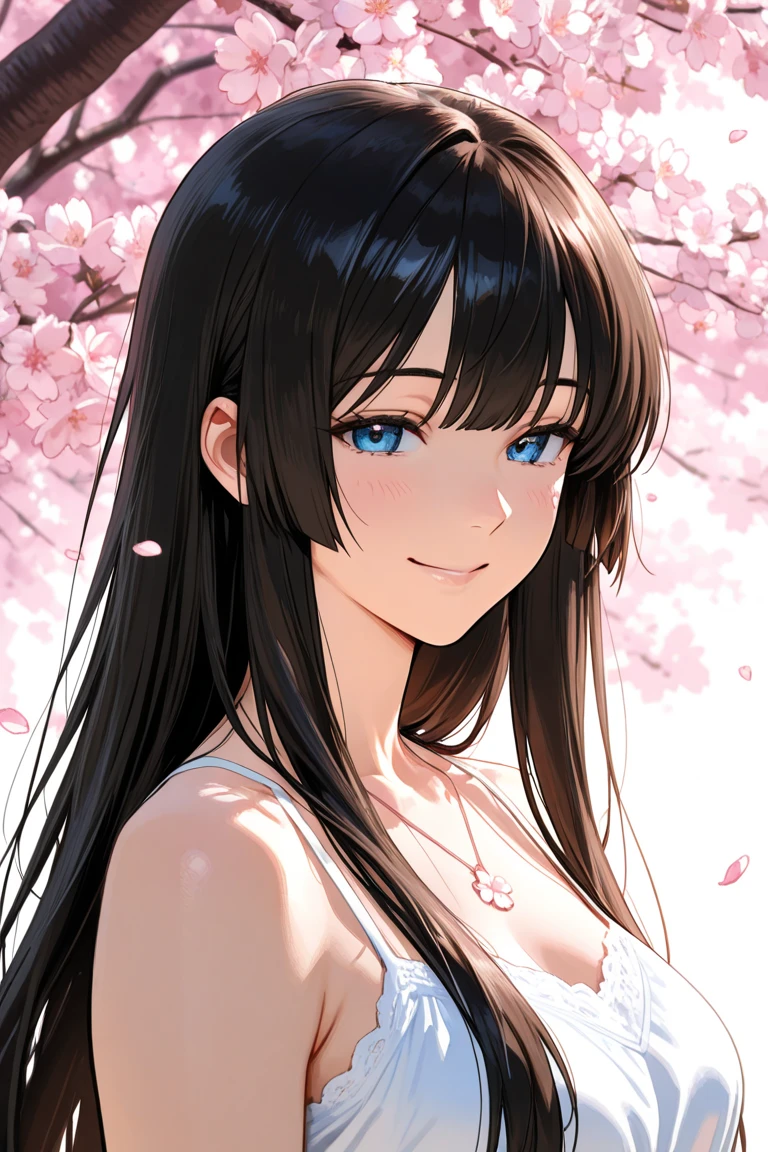 portrait, solo, 1girl, looking to the side, smile, blush, large breasts, dark purple sleeveless turtleneck, backlighting, Flax_New_Zealand \(flower\), floral background <lora:oyari_ashito_style_v01:1>