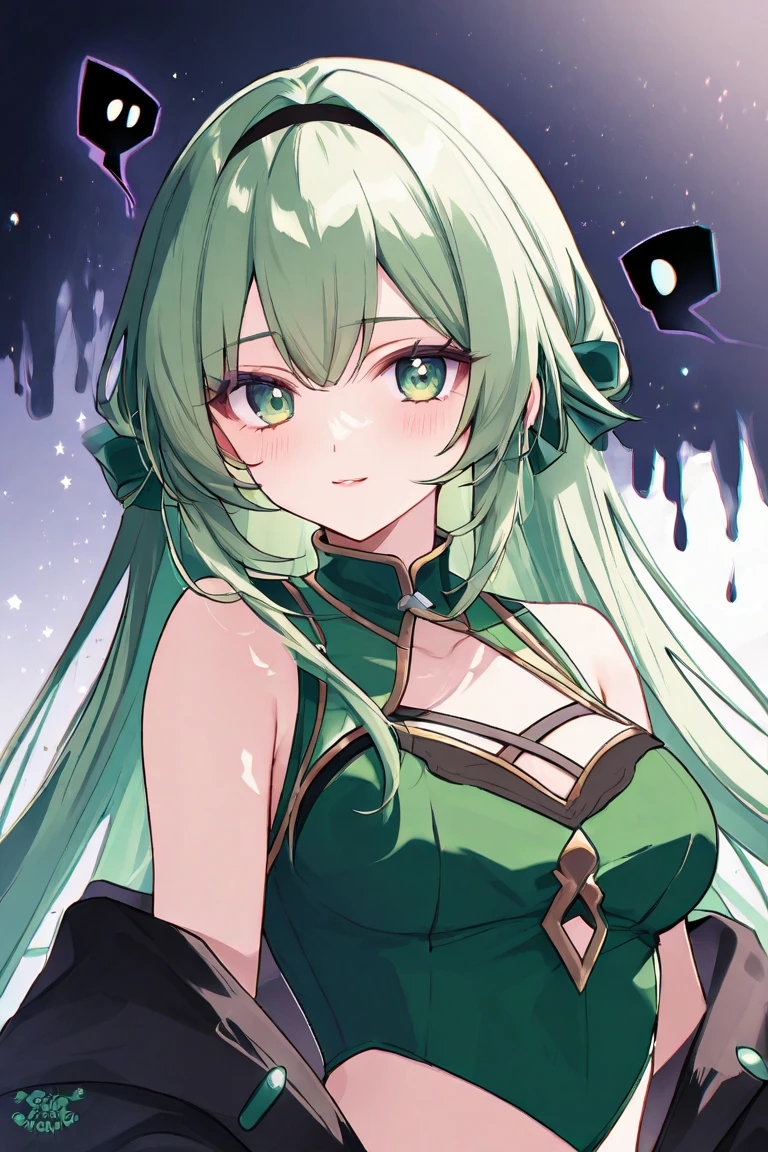 C.C、Code Geass、Green Hair、Long Hair、((Thigh-high socks))、Photo from below、Medium chest、full moon、((Black Knights Clothing))、mini skirt、Have a skirt