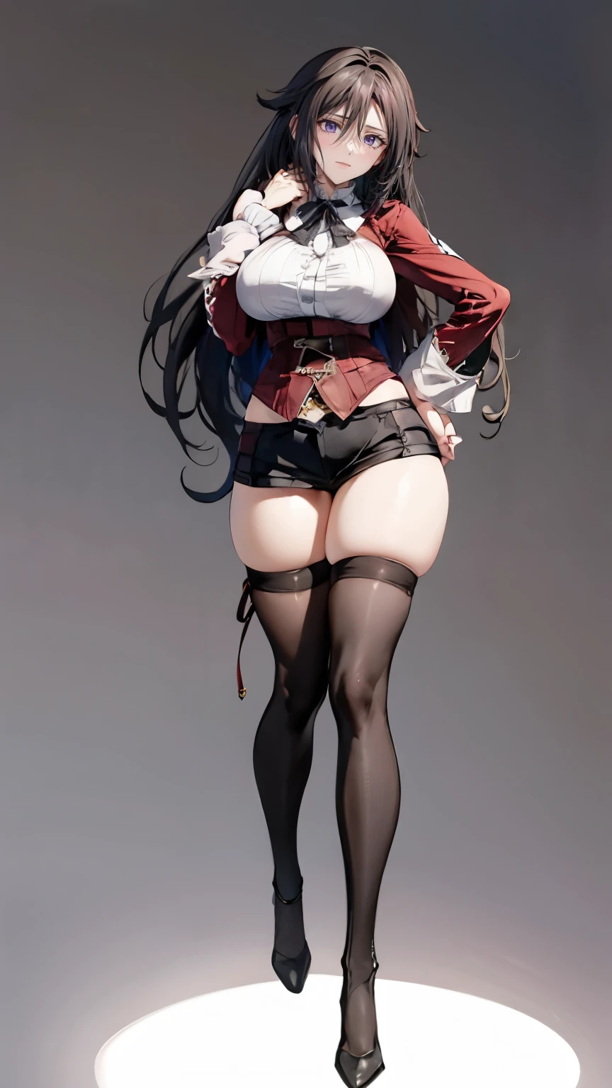 charturnerv2,A character turnaround of hannahowo, long hair, random hair color, lascivious smile, pov eye level, micro tying lingerie, wide hips, skirt, trean coat, high heels, garter-belt lace stocking, fishnets, showing lower breasts, fabric skirt, full body scene, lascivious front thong panties, turnaround, (15Charturn_longCap_D:.3)