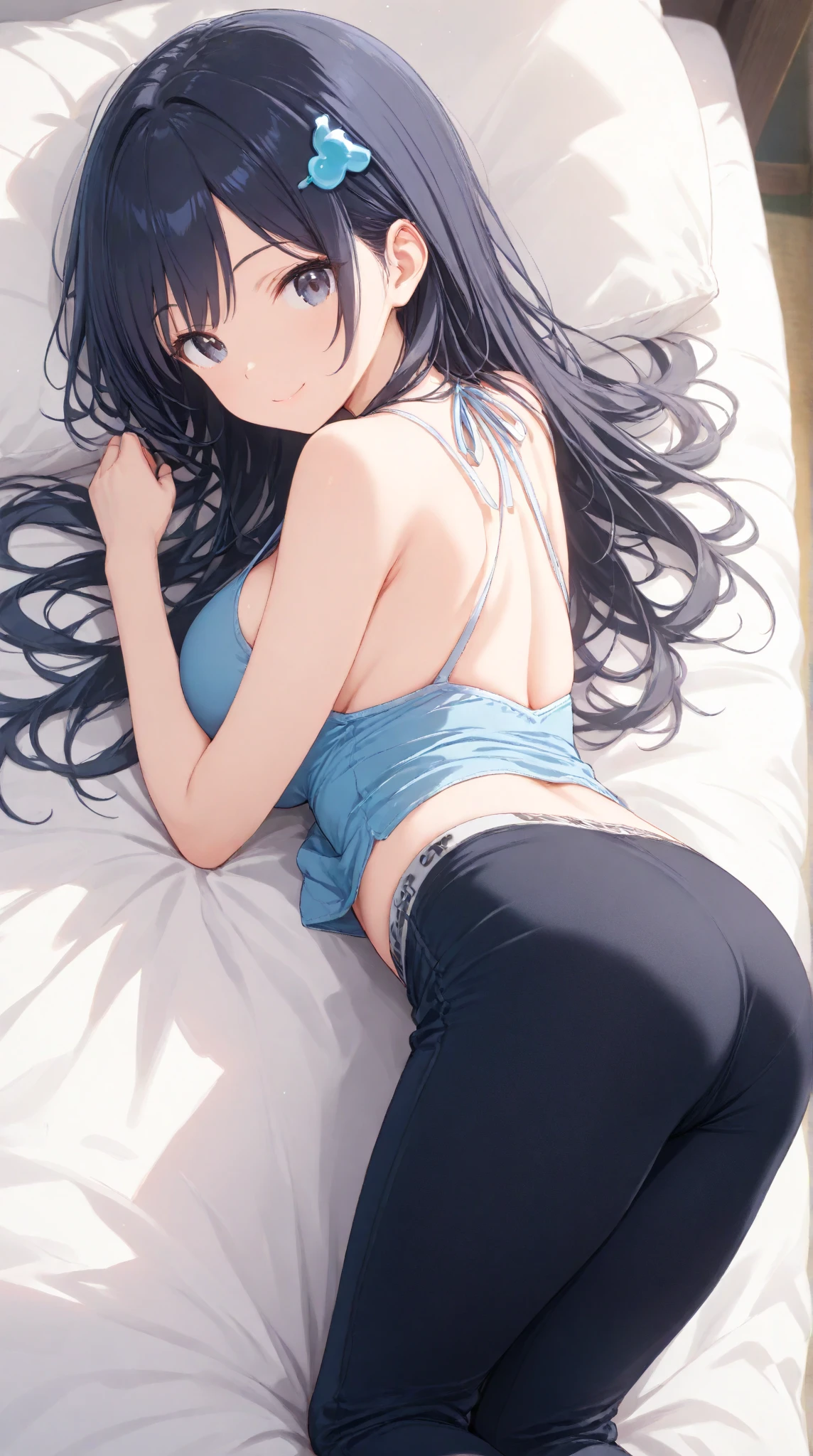 1girl in、A smile、A delightful! red bra、(small tits)、hair adornments、(((all naked))) 、beatiful legs 、((big thighs)) 、squating banchira 、((big ass)) tease 、1girl in、A smile、A delightful!,(small tits)pinafore、hair adornmentaids)、((bend over)) 、、 beatiful ass , black hair, 20 years old , sexy feet , beatiful feets , detailed bedroom , ((long sexy legs)) , (big thighs) , (she wants me) , (naked body) , (her ass towards me) , ((blue detailed eyes))