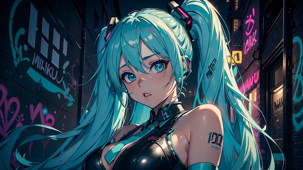 Vocaloid,
Hatsune Miku,
Cyberpunk costumes,
muscle training,
detailed facial expressions,
detailed description of facial expressions, detailed description of eyes,
detailed description of the outfit,
detailed description of upper body,
Big tits,