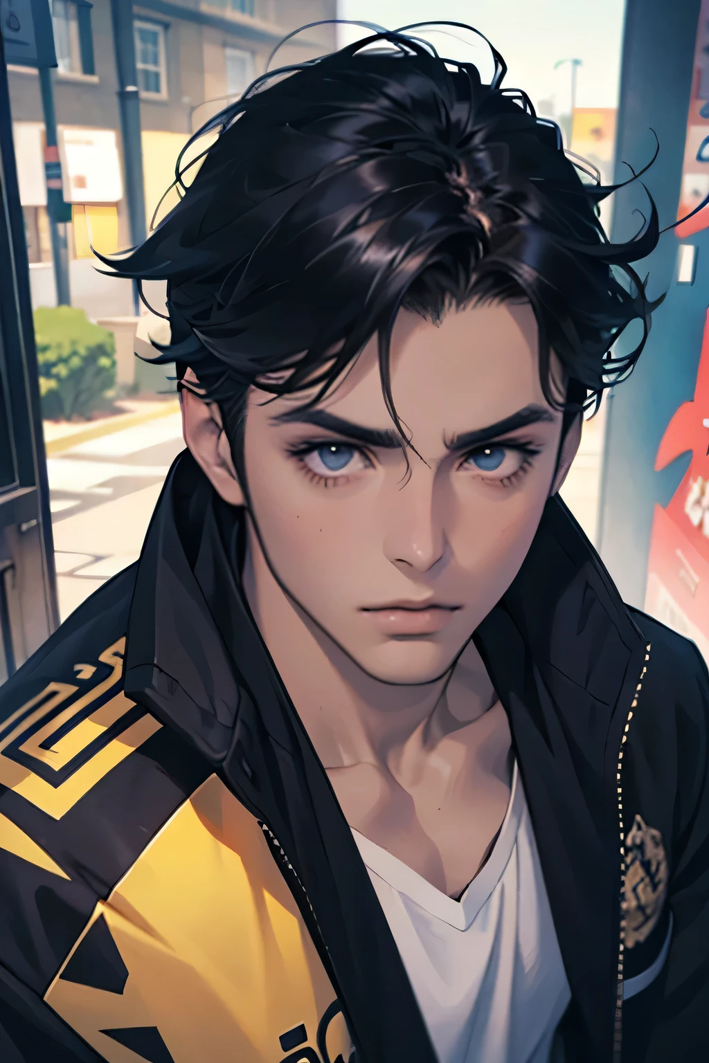 4K, high resolution, Best quality, Masterpiece, perfect colors, perfectly shaded, Perfect lighting, posted on e621, (by Chunie), anthro, ((Portrait)), ((Handsome man)), perfect male figure, short detailed hair,Wear men's shorts,Abs,musculature,chest muscle,Abs,Naked upper body,Detailed face, Perfect face, (The stands up), Detailed background, ((Bonifasko lighting)), (Detailed eyes), perfect pupils,suntanned skin