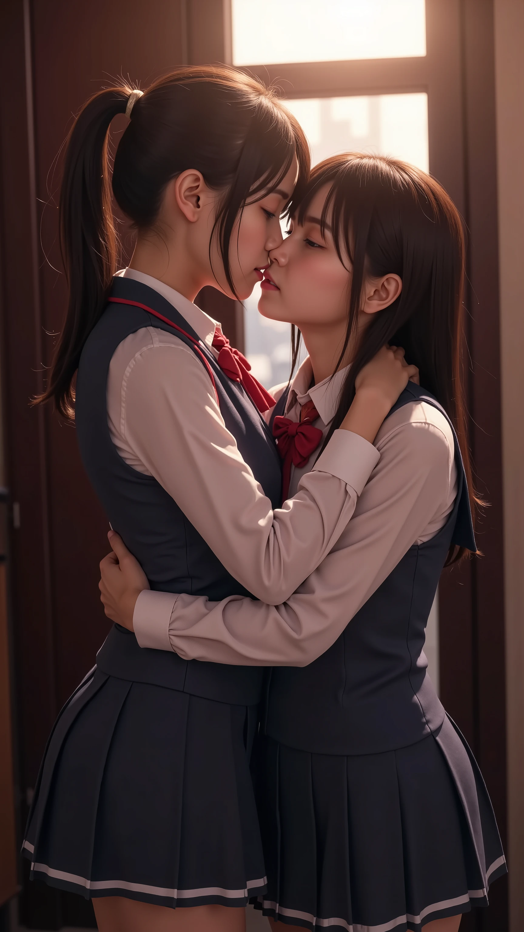 (((nsfw)))、 Nogizaka idol、 hugging from behind、deep kiss