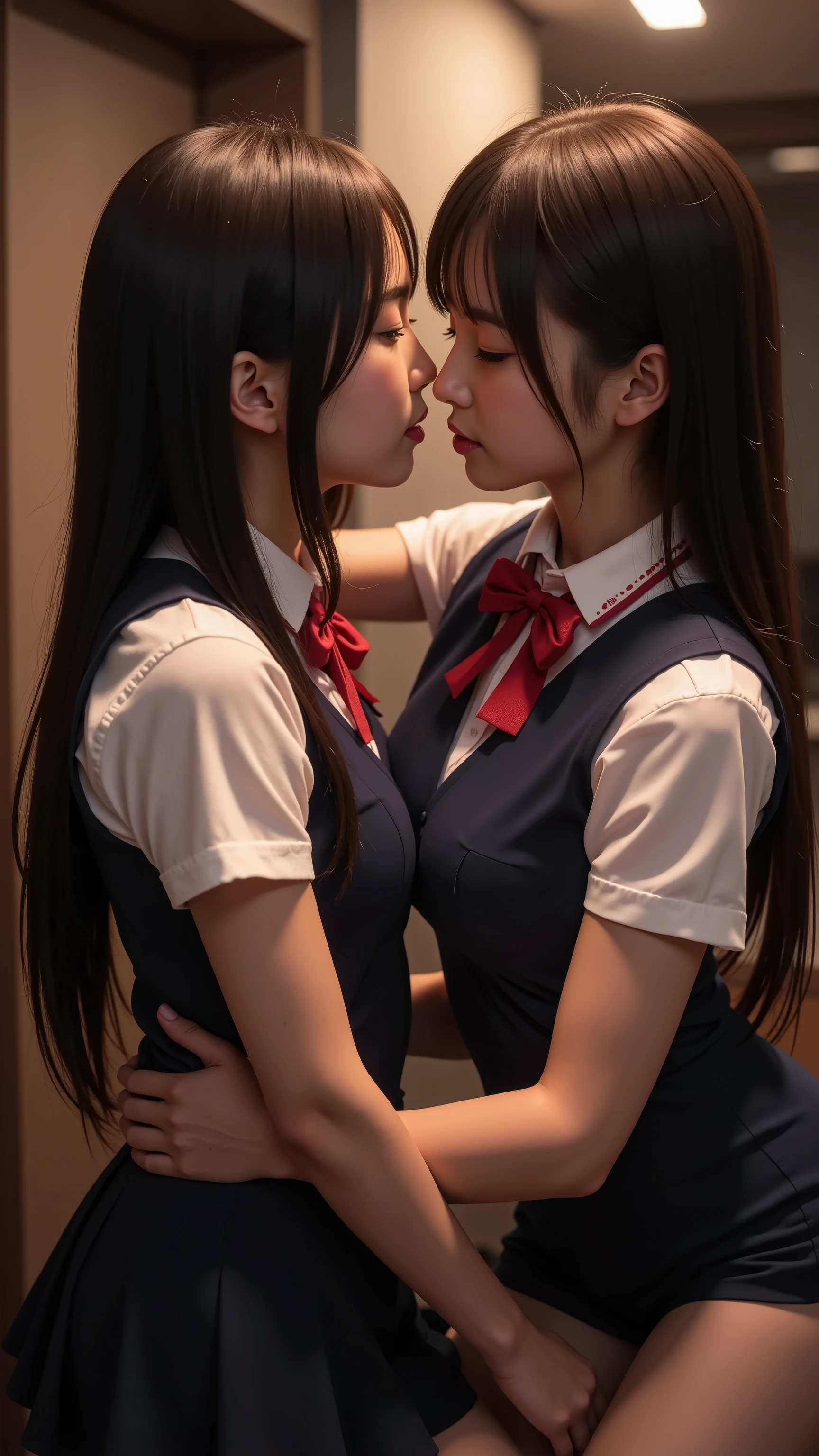 (((nsfw)))、 Nogizaka idol、 hugging from behind、deep kiss
