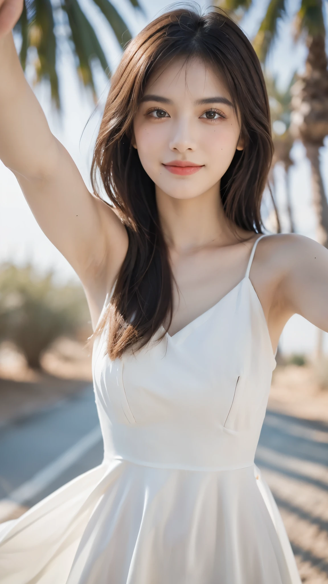 ((Highest quality, 8K, masterpiece: 1.3)), sharp: 1.2, Perfect Body Beauty: 1.4, ((Layered Hairstyles, Small breasts: 1.1)), street: 1.2, Highly detailed face and skin texture, Young adult woman and cat composite, fine grain, double eyelid, Long black hair, Not tying hair, Turning his back, Big Belly, Butt, Lower Body, Thighs, Skinny, Thin silk dress, Ribs are floating, Wet and shiny lips, Cross your arms, Lace pattern, Look Up, smile, Looking back here, The gaze is directed this way, Waistline
