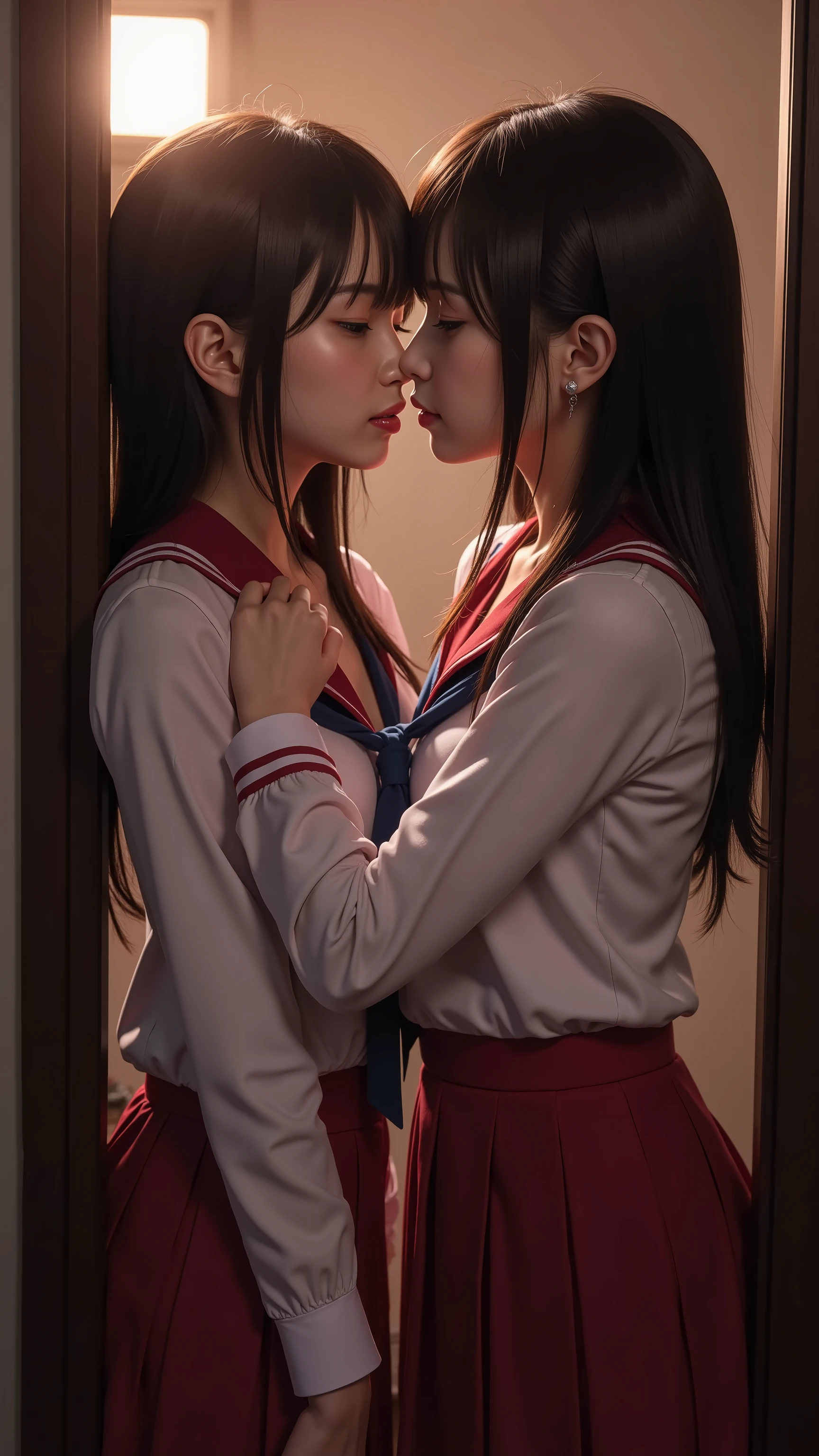 (((nsfw)))、 Nogizaka idol、 hugging from behind、deep kiss