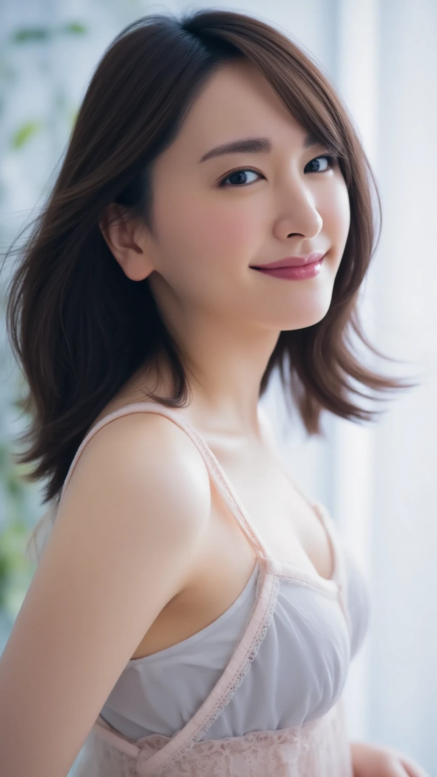 (High reality photograph, high resolusion), Skinny Japanese lady, 30 years old, cute face, detailed face, detailed eyes, various hair style, skinny figure, correct body anatomy, ((looking straight ahead)), facing the camera directly, single photo, a photo captured the best moment expressing the beauty and brains, ((with simple background))