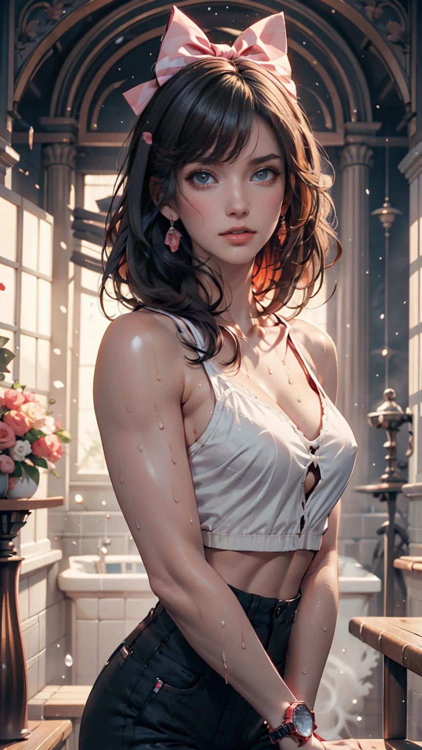 ((1 girl)), (Alexandra Daddario), ripped clothes, fell to the floor, a wet white T-shirt, exposed more than half of her breasts, She tried to cover her breasts with one hand, made her breasts more attractive, Her lower body was wearing torn panties, her other hand seemed to be covering her naked lower body, a blush on her face, her whole body was soaked in sweat, her whole posture was extremely attractive, seductive pose, ((the most beautiful woman in the world)), perfect body, perfect nose, ((well-groomed teeth)), high definition, best quality, ultra-detailed, extremely delicate, high details, ((anatomically correct)), symmetrical face, extremely detailed eyes and face, high quality eyes, UHD, 8k, RAW photo, (Natural light), (professional lighting:1.5), photorealistic, realistic, ((beautiful woman)), goddess, femminine, attractive, ((masterpiece:1.5))