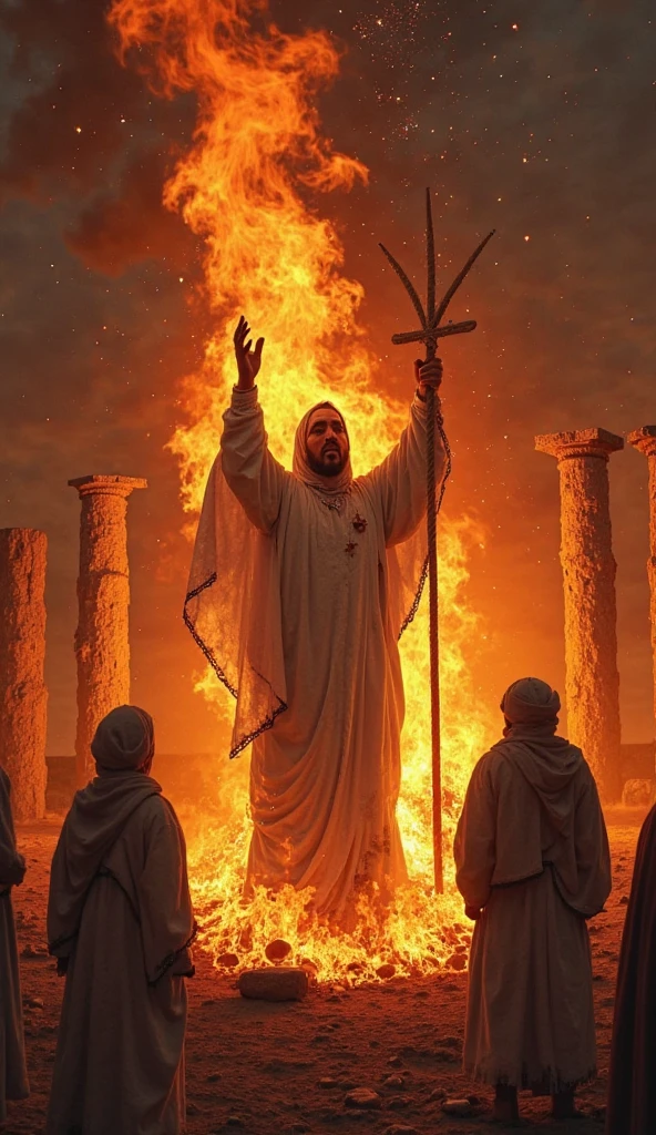 a man in a black robe holding a gold medal and a red human-looking angel, Hermes Trismegisto;, NPC com halo de santo, inspired by Nicomachus of Thebes, NPC com um santo\halo do, Mito grego do ritual escuro, Miniatura do YouTube, O Deus Hermes, holy flame spell, mystical and new age symbolism, O Deus Imperador da Humanidade
