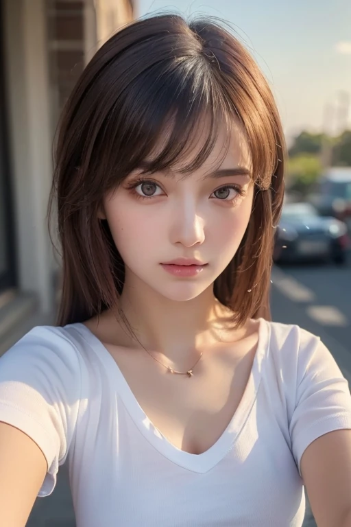 One Girl, (Beautiful girl, Delicate girl:1.3), (15 years old:1.3), break, (France, Famous tourist destinations:1.3), break, (Fashionable clothes:1.3), skirt, break, Very beautiful eyes, (Symmetrical eyes:1.3), break, Small breasts, Brown eyes, Parted bangs, Brown Hair, (Upper teeth, The best smile:0.2), break, (Eye and facial details:1.0), break, (masterpiece, Highest quality, Super detailed, Detailed face, 8K)