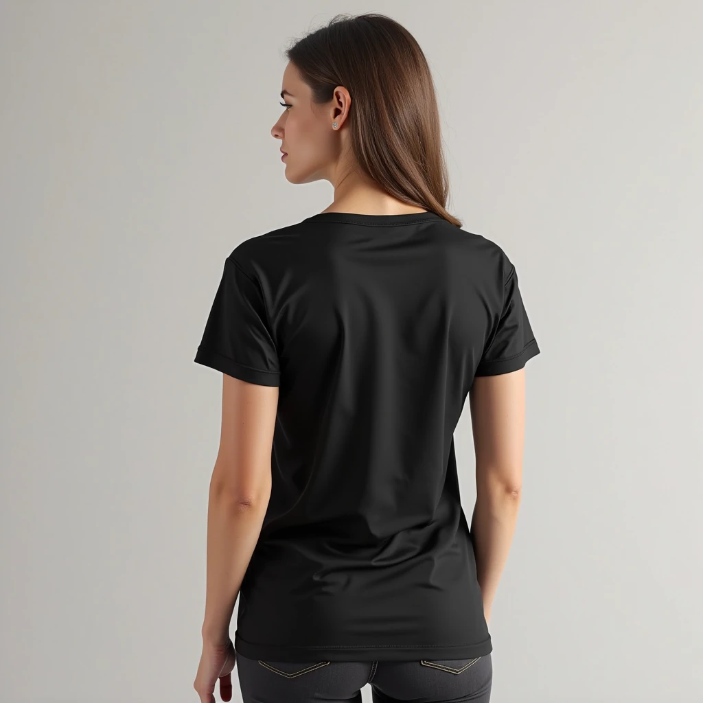 uma mulher de short preto e blusa preta, wearing a black Camiseta, camisa preta underneath armor, Manga curta, camisa preta, vestindo uma camiseta preta, texturizado preto, vestindo camiseta preta, vestindo uma camiseta muscular, camiseta, Camiseta, vista superior e lateral, trend in r/technological clothing, camiseta preta, vistas laterais frontais completas