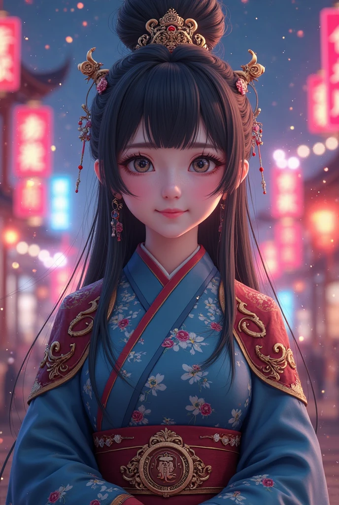 (masterpiece),(best quality), 1 girl, chibi, chinese_clothes, in white and blue hanfu, robot girl, cyberpunk city, dynamic pose, Headdress, hair ornament, long hair, cyberpunk, a high-tech city, full of machinery and futuristic element, futurism, technology
<lora:Guofeng_mengwan_v1:0.8>
