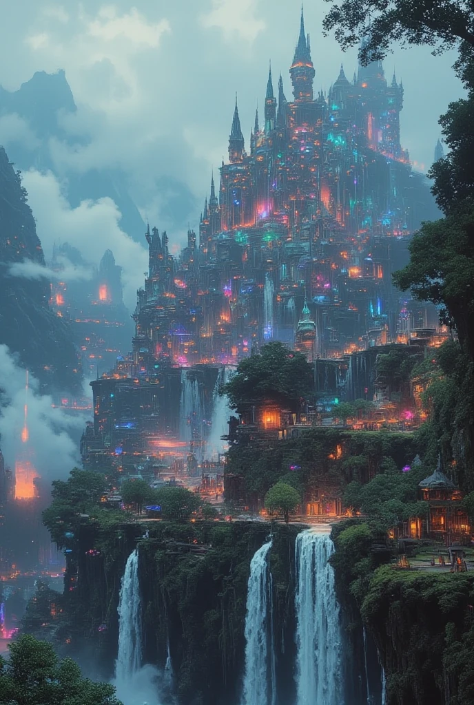 ultra detailed, absolutely resolution, masterpiece. highly detailed, sharp focus, vivid colors, soft lighting, cinematic composition, a land of jewels made up of various colorful gemstones, plated, castles, castle towns, fairy tale fantasy wonderland worldview, various iridescent foggy glitter effects, extremely delicate depiction, extremely clear image, 2.5D, artistic photography, hyper realistic, conceptual installation art
