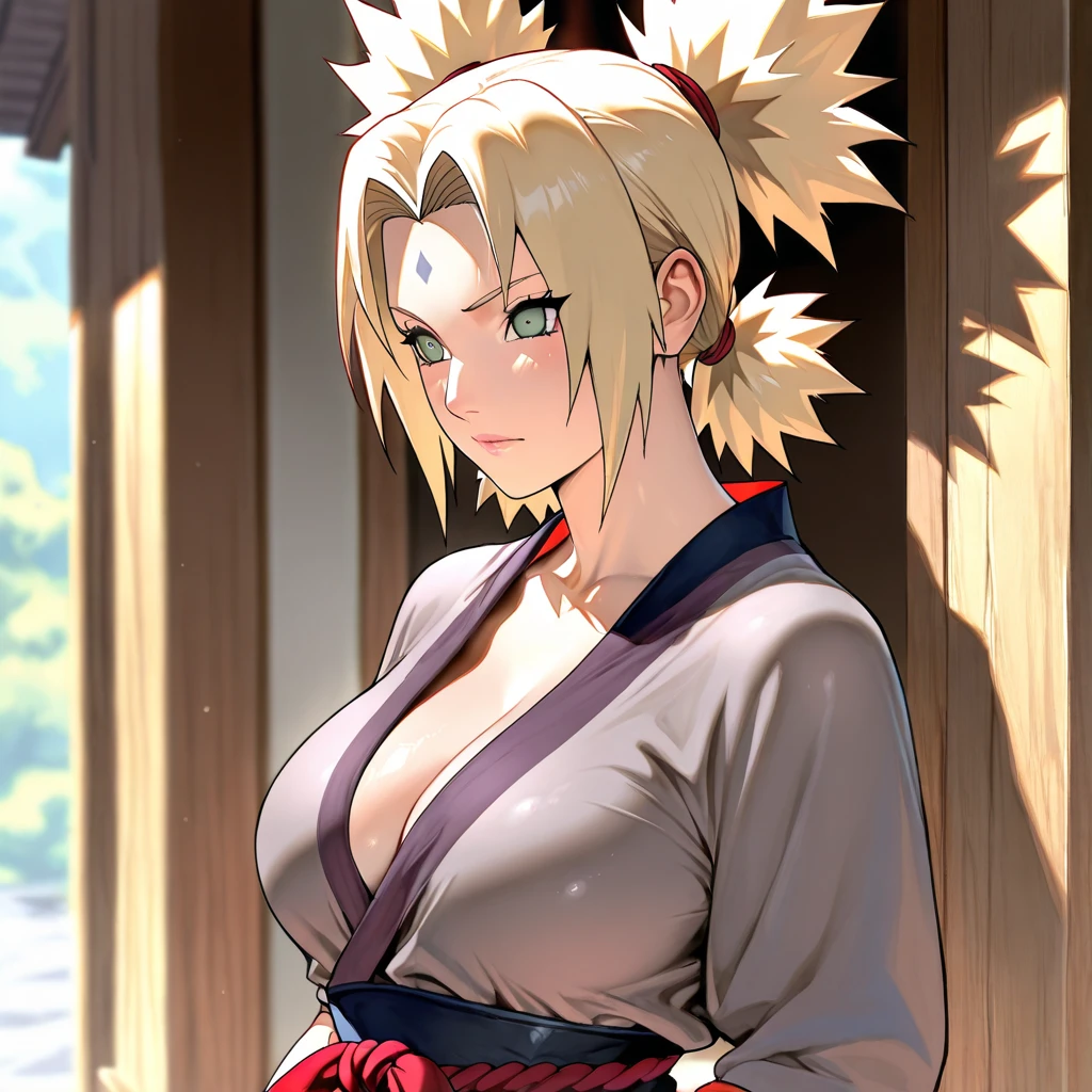 masterpiece, best quality, ultra-detailed, TemariNS, solo, quad_tails, looking_at_viewer, closed_mouth, forehead_protector, breasts, open_kimono, ((panties)), smile, on a mountain, volumetric lighting, best quality, masterpiece, intricate details, tonemapping, sharp focus, hyper detailed, trending on Artstation,