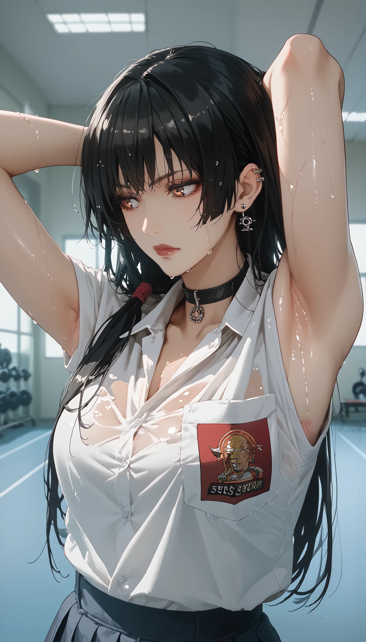 (best lighting) , (super-complex details) , 4K unified, (super-detailed CG: 1.2) , (8K: 1.2),(original), (masterpiece) , (best quality),(Masterpiece:1.4),Anime-ish high quality,(masterpiece),masterpiece, best quality, absurdres,((Masterpeace, 4k, 8k, highres)),(masterpiece), (best quality), (ultra-detailed), (an extremely delicate and beautiful), ((cowboy shot)), 1 woman, Yoru, beautiful face, detailed face, red eyes, scar on the cheek, long hair, black hair, school uniform, white shirt, black tie, dynamic pose, looking at viewer, on a aquarium, fish tank behind her, algae, marine life, blurred bottom, female focus, depth of field, full HD, high definition, high resolution



, ((body builder:1.5)),temple background,(beautiful bace),(girl),(female),(((upper body:1))),from front