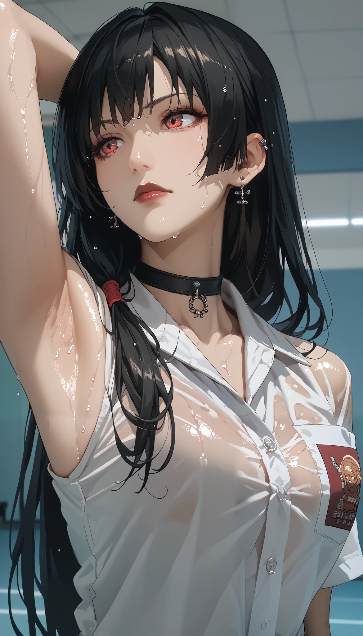 Make her panties wet, wet, liquid, wet clothes, drooling, sexy, wet body, vampire teeth