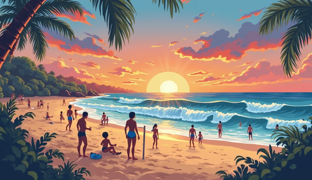 Create a book cover, vibrant and colorful beach view cover