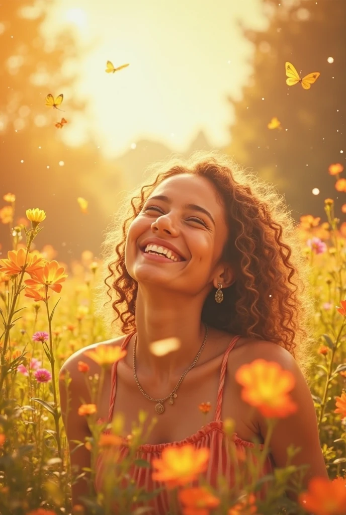 Create a Facebook Cover Image - Visual Elements:
1. Main Scenario:
• A field or garden at sunrise or sunset, with soft golden or lilac light radiating. The setting should symbolize new beginnings and enlightenment.
2. Central Figure:
• A Brazilian woman in a lush tropical garden, wearing an open shirt with a floral print, with a close-up capturing the harmonious beauty and natural flowers, showing off your natural charm and outgoing personality.
• A woman smiling serenely, with a confident and contemplative expression, exploring the environment around you. The figure should suggest introspection and self-discovery.
3. Symbols and Graphics:
• Include a discreetly placed Star of David, perhaps at the edge of the image or subtly in the background, to represent Kabbalistic Numerology.
• Add elements of numerological diagrams or artistically scattered numbers in the background, suggesting the deep analysis of numerological study.
4. Light Elements:
• Use soft, golden lights radiating around the woman, creating a mystical lighting effect.
• Add small stars or points of light around the central figure to increase visual appeal.
Style and Tone:
• Soft and comforting.
• Mystical and attractive.
• Mix natural light with graphic elements to create a harmonious look.