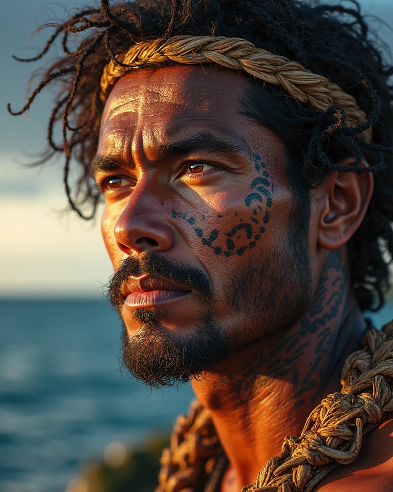 Dark-skinned man from Hawaii , with Italian and Greek nationality with a thick beard