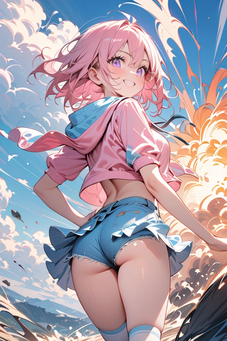 Pink-haired girl,white skirt