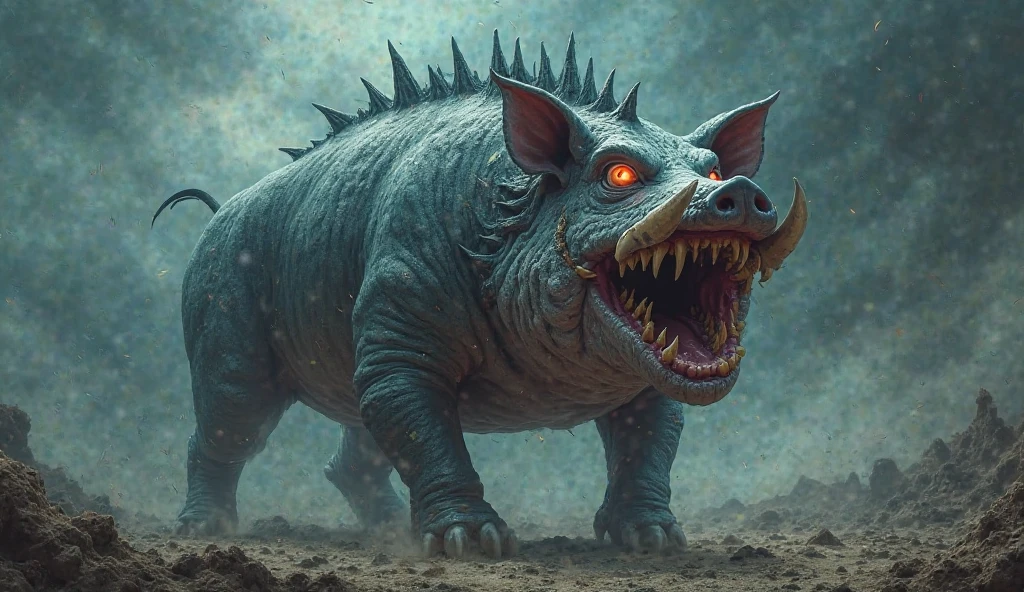 a giant gelatinous monster with a long tail and large teeth chasing a through a park raining blood with heavy fog, highly detailed, 8k, photorealistic, unreal engine, dark fantasy, dramatic lighting, horror, cinematic, hyper realistic, grotesque, visceral, unsettling, gory, terrifying, nightmarish
