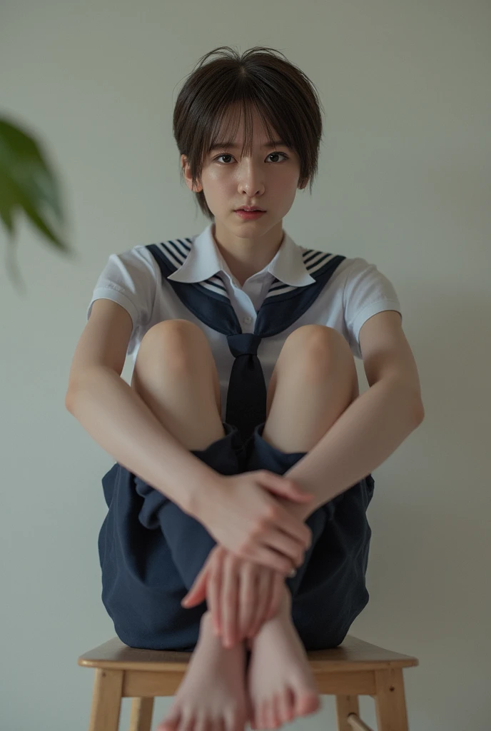 (one naked guy out of frame, one young Japanese lady, office lady,doggy-style sex,standing, bangs,Nude, White blouse, Black vest, open cloth, Black mini skirt, Ribbon on neck, Tears, opened eyes, a guy grabbing her ass:1.4), (Grab your ass), blush, chest, dorsal position,  Heterosexual, , table, Sex, indoor, Lens flare,nude,small breast