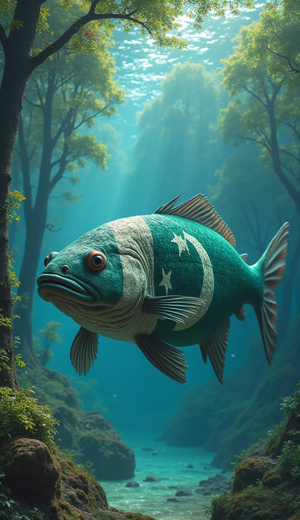 Star fish has Pakistan flag on her skin in the beautiful sea surrounding trees