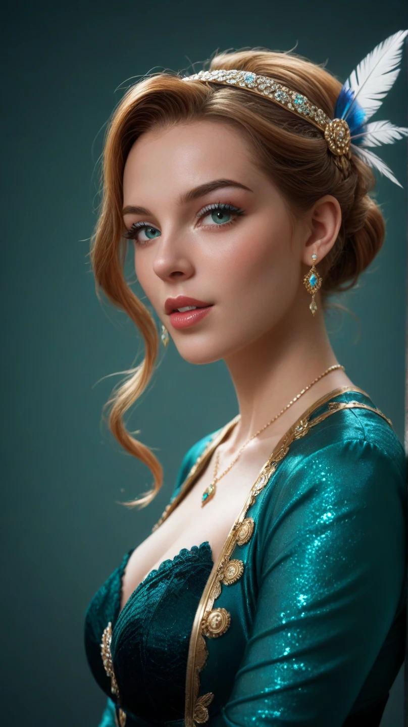 absurdres, foto RAW, mais alta qualidade, (obra-prima: 1.3), foto de cor RAW de alto detalhe, foto profissional, unidade de papel de parede CG 8k extremamente detalhada, foto-realista, realista, foto RAW, obra-prima, melhor qualidade, highres, illustration, 1girl, 16 ANOS, baixinha, tiny girl, magra, branca, ruiva, cabelo vermelho, cabelo ruivo com cachos, cabelo ondulado, curly hair, Average length, cabelo preso, pernas finas, rosto lindo perfeito com sardas, cardune lips, belos olhos realistas, olho direito verde, olho esquerdo azul, heterocromia, pale skin, textura de pele detalhada, seios planos, muito pequenos, bunda pequena. Rosas vermelhas tatuadas nos ombros, tattoos of pagan symbols on the forearms and hands. Corpo magro, esguio. Ruiva. Sorriso. Estilo bruxa. Pagan style, Celtic, wiccan. Escocesa. She looks amazing. (Vestido medieval azul com bordados, corset branco com bordados, colar com pingente de pentagrama, design detalhado), casa, noite.