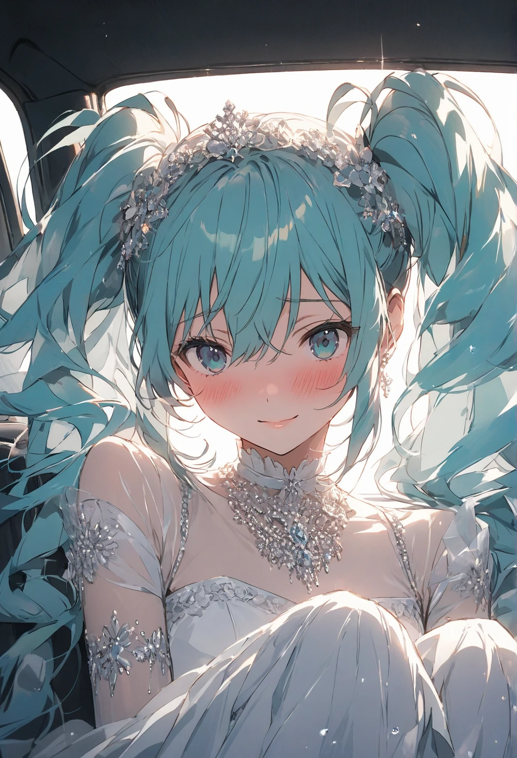 masterpiece, highest quality, figure, alexandrite eyes and hair, platinum earrings, Platinum Necklace, white dress, The Little Mermaid, cute, (dynamic lighting:1.2), cinematic lighting, delicate features, fine eyes, sharp pupils, realistic student, Depth of bounds written, Bokeh, sharp focus, (very detailed, bloom, shine:1.4), Many Small Gems, hatsune miku, wear school, on all fours, big tits, showing the tongue