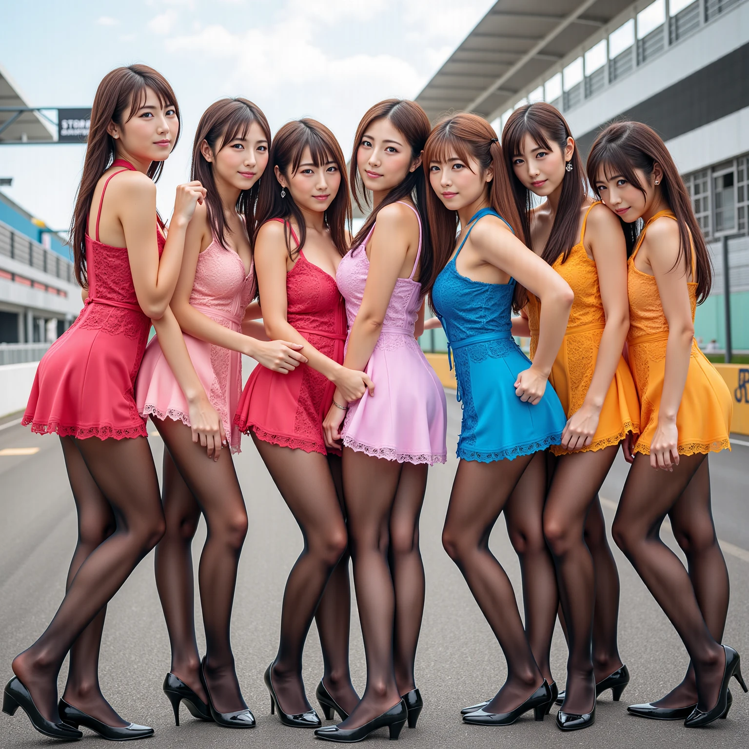 ((Best quality, 8K, Masterpiece:1.3, Beautiful girl)), Cute, Dynamism, Detailed face, Detailed skin, Detailed eyes, Detailed lips, Detailed fingers, Detailed mouth, Photorealistic, Raw photo, Natural lighting, dynamic pose, perfect anatomy, short stature, toned legs, big breasts, big round buttocks, tear bags, moist lips, ((sailor-uniform lace swimsuit)), camel toe, sweaty, wet clothes, wet hair, wavy hair, tight-fitting clothes, thin clothes, sheer clothes, sheer, dynamic pose, sleeveless, close up, masturbation, spreading legs, indoor pool