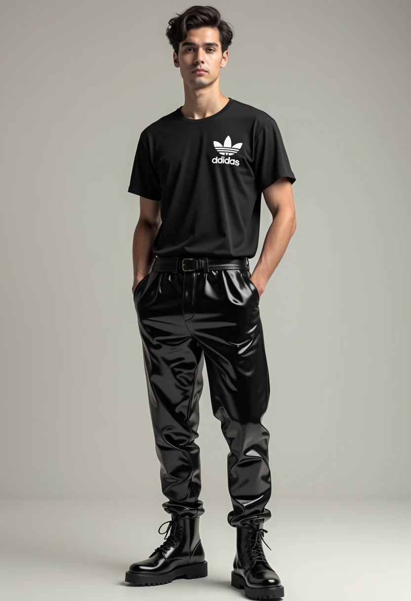 man with muscles , wearing all back white mask with two horns , hoodi and Trousers Pants Harajuku with joradn white shoes, plaid pants, black pants, chain, tripppants, pants, strappy pants, ((demon white mask )) , alex_the_terrible_mask, hoodie, wearing a hoodie , jordan shoes