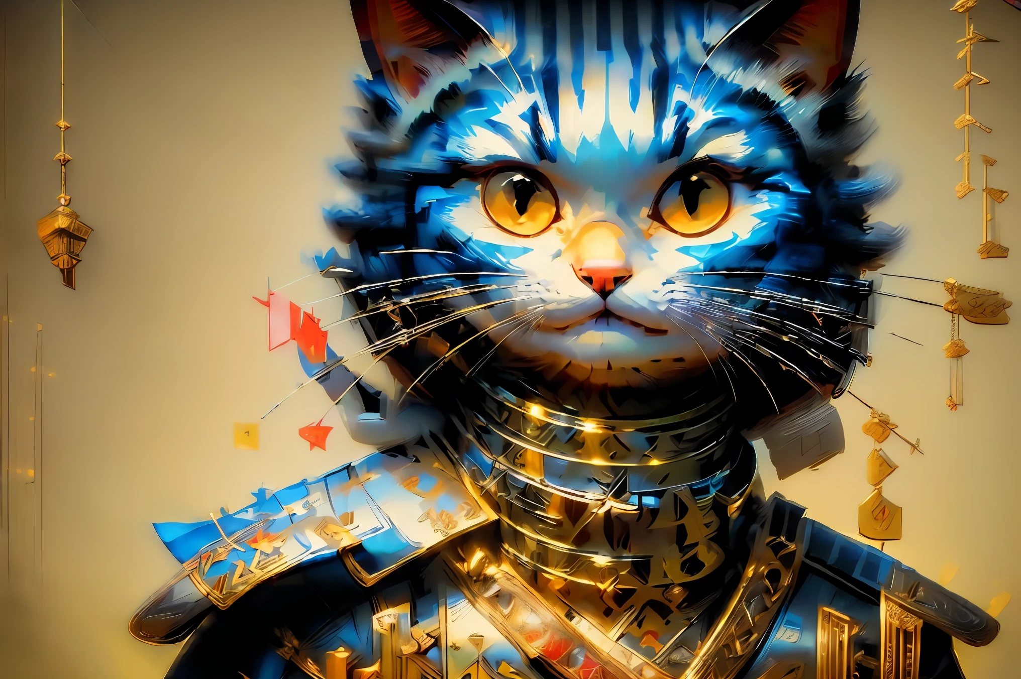 (((Best quality, 8k, Masterpiece: 1.3)), ((best quality)), ((masterpiece)), (detailed), perfect face, cat girl standing on two legs, anthropomorphic, samurai, two-sword style, cat ears