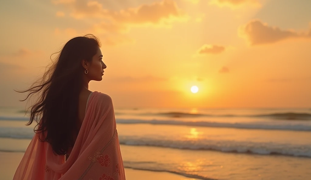 A beautiful Indian woman chilling in a sea beach
