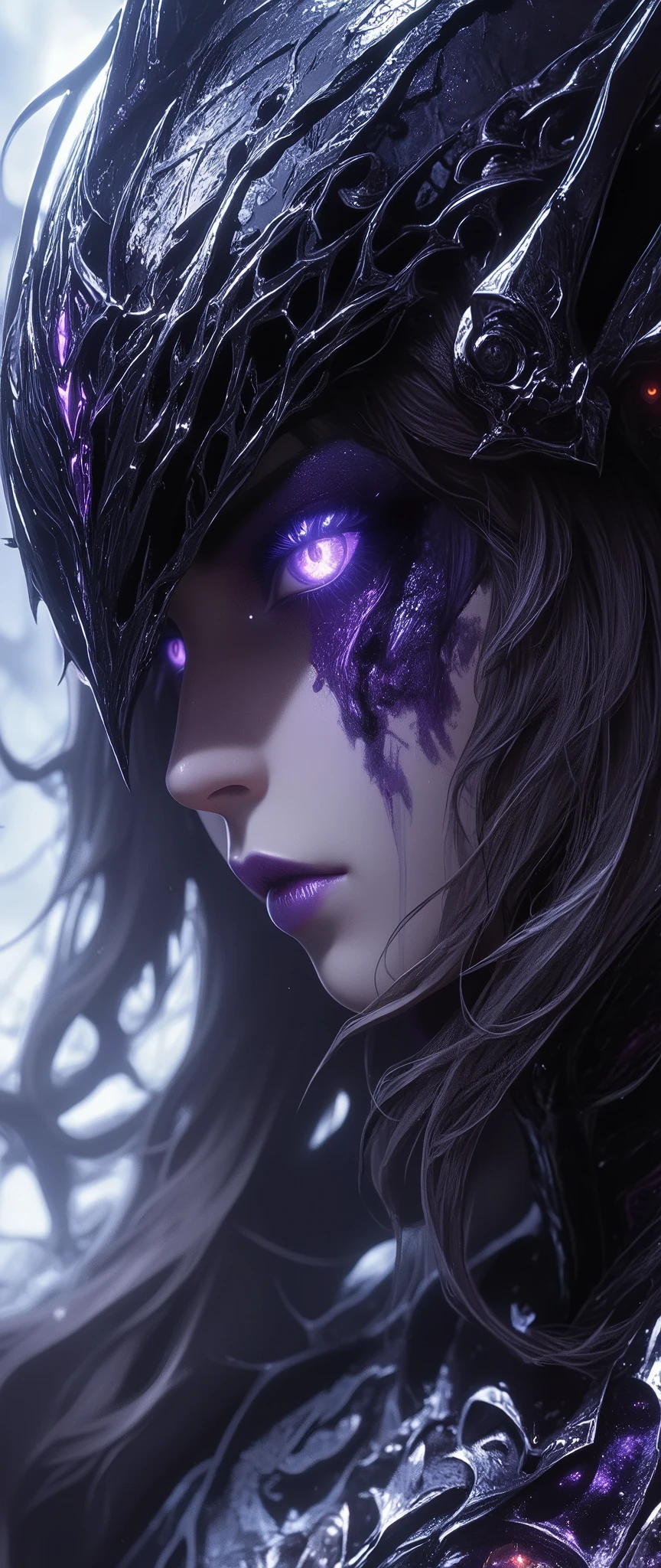 (masterpiece:1.2),(Highest quality),(Very Detailed),( super high definition ),( best illustrations),8k, wallpaper,(Front :1.6),(Dragon's Eye),(1 female dragon knight),(face up:1.6),(Front :1.6),(look at me),(beautiful face,beautiful eyes,Perfect Eye),( Beautiful glowing eyes,right eye:1.2,detailed depiction of eyes:1.2),(Dragon Knight Helmet:1.6),(One eye of a dragon knight has evil々しいDragon's Eyeをしている:2.0)