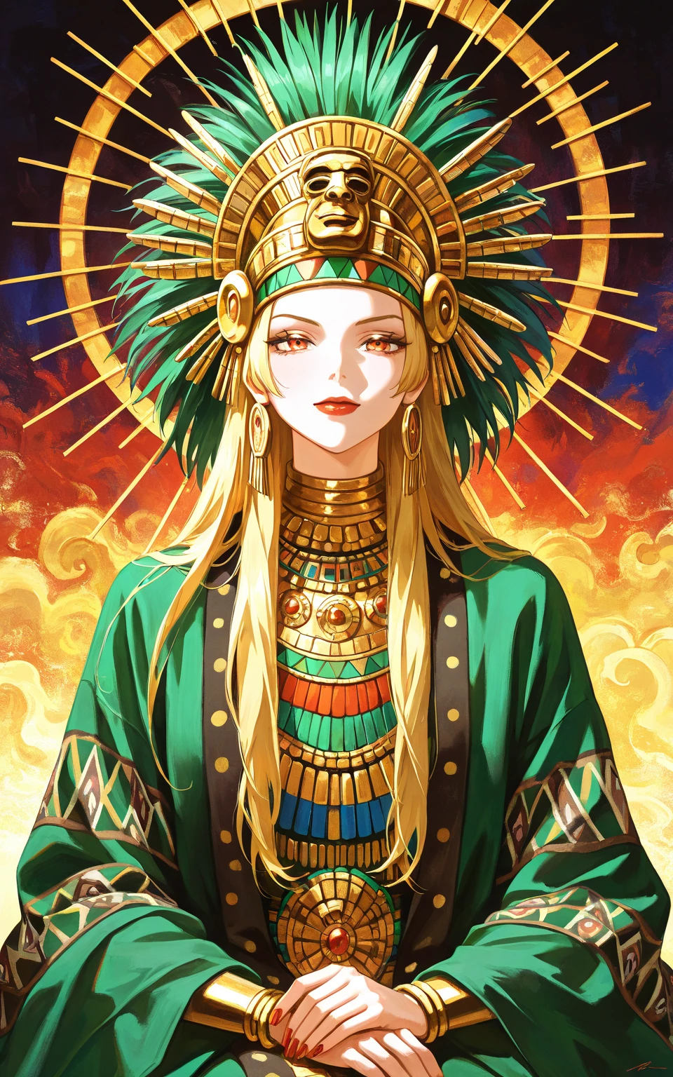 masterpiece, highly detailed illustration, 1female, solo, Tribal inspired shaman and  skulls, absurdres ((perfect hand) )intricate, sharp lines, defined lines , defined shape, hard curve, perfect skulls