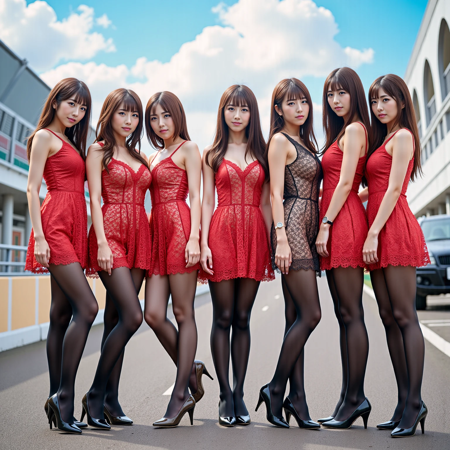 Crimson in WHITE, Masterpiece of ExtremelyDetailed (ProfessionalPhoto of 9Girls in Crimson SkinnyShorts:1.37) PUNIPUNI PICHIPICHI, {StandingBackwards FullBody|Stooped|Overflowing GiganticSideboob}, (((ShowAss)Back of Head)), {In the room|CrimsonCouch|FromBelow|From Directly Above}(SFW:1.8)(Acutance:0.8)VolumetricLighting BREAK (8K TopQuality) CrimsonBeltbra, (ClearlyVisible the shape of RoundlyButt), {HiddenHand|Corrected BabyLikeHand}, ((Keep Head and Body facing Backwards)), CrimsonLeather HighCollar Up hair with RedRose FlowerWreath WrappedBody Full of Flowers, Detailed Radiant PearlSkin with Transparency Detailed Clothes